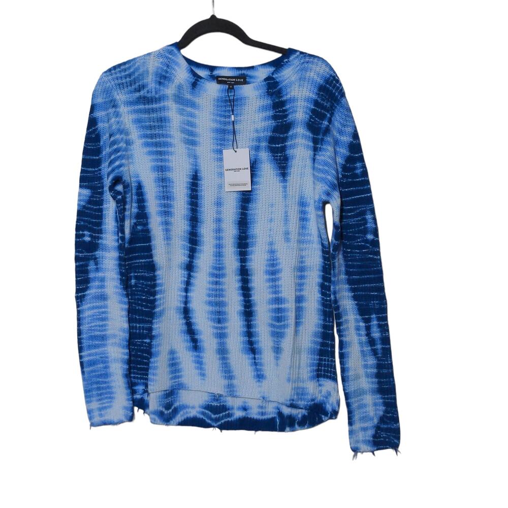 Generation Love Indigo Tie Dye Margot Sweater Silk Blend Distressed Hem M New